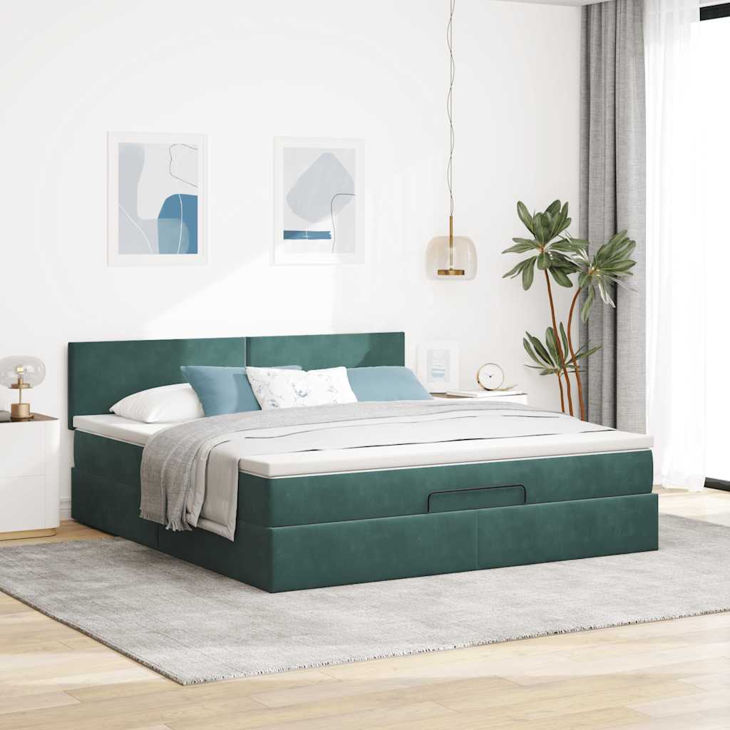Ottoman-Bett mit Matratze Dunkelgrün 160x200 cm Samt