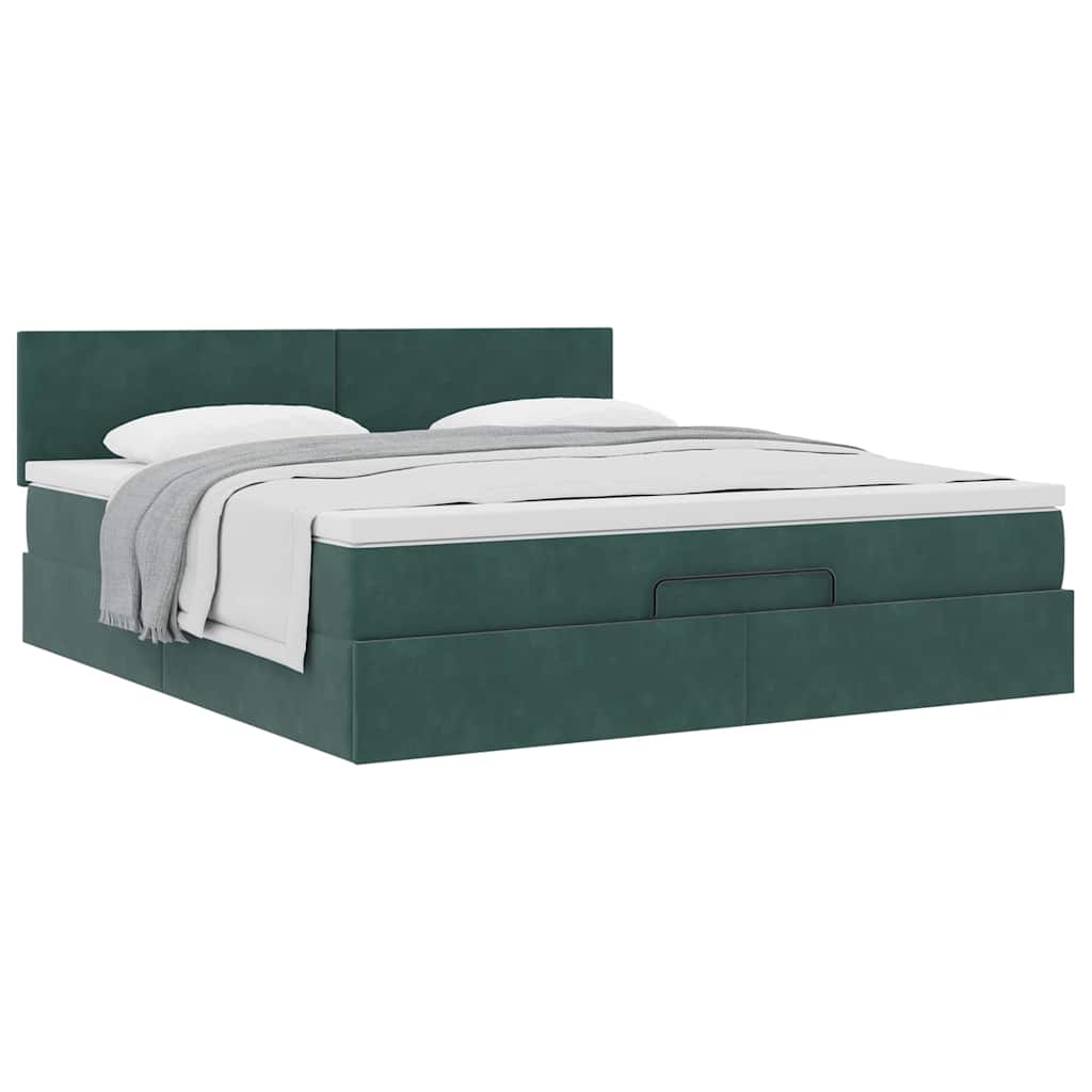 Ottoman-Bett mit Matratze Dunkelgrün 160x200 cm Samt