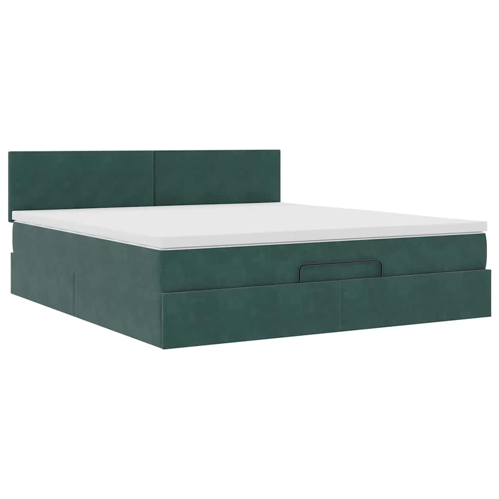 Ottoman-Bett mit Matratze Dunkelgrün 160x200 cm Samt
