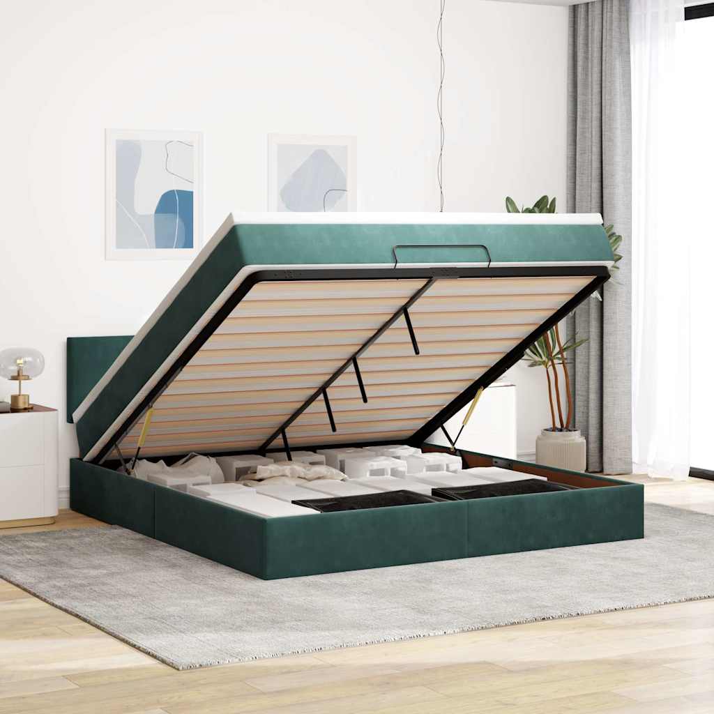 Ottoman-Bett mit Matratze Dunkelgrün 160x200 cm Samt