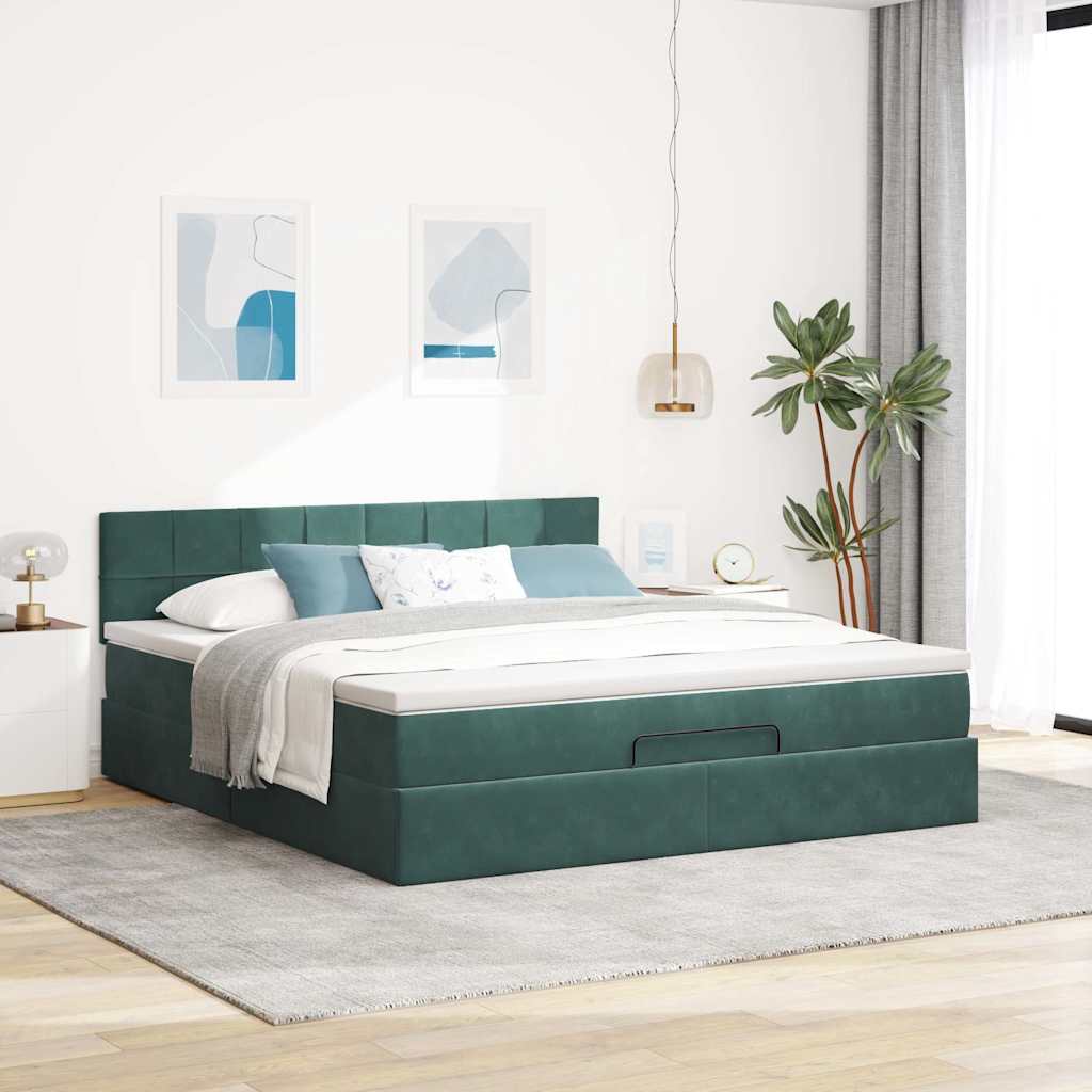 Ottoman-Bett mit Matratze Dunkelgrün 160x200 cm Samt