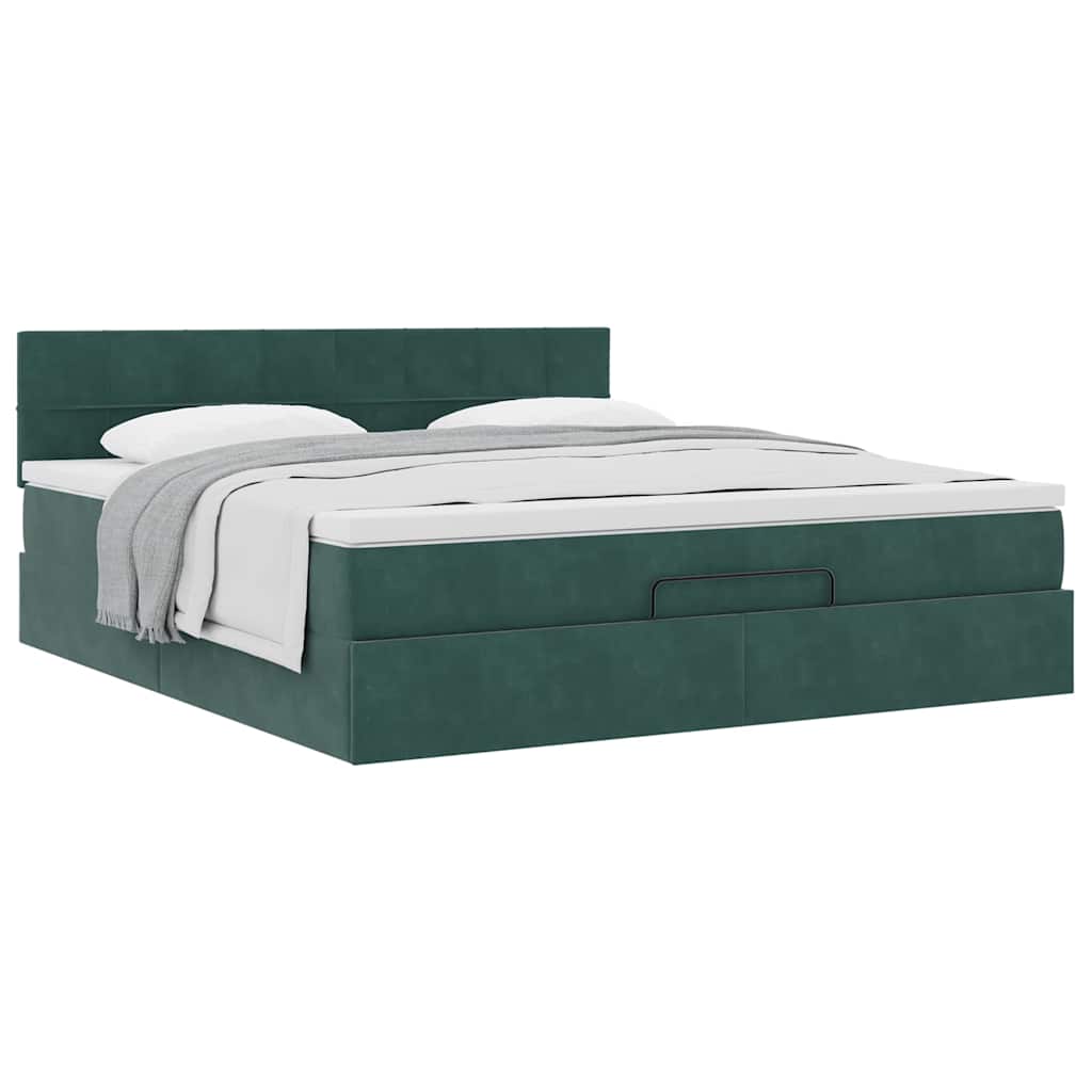Ottoman-Bett mit Matratze Dunkelgrün 160x200 cm Samt