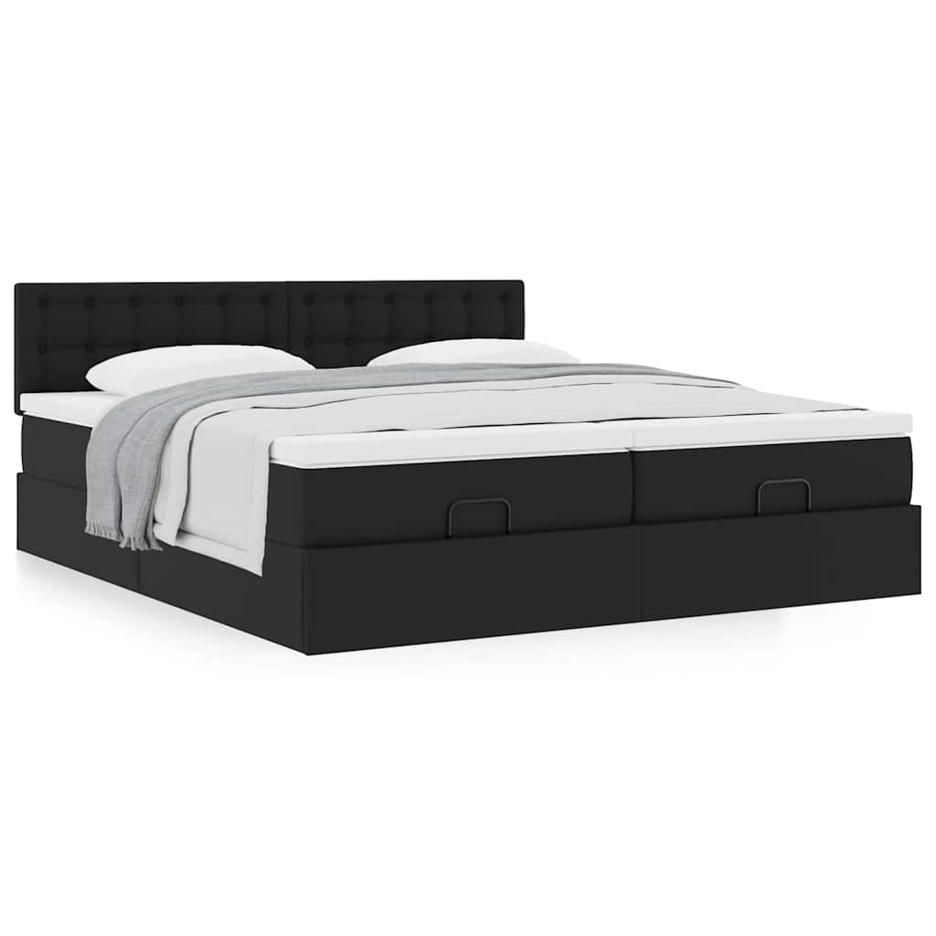 Ottoman-Bett mit Matratzen Schwarz 180x200 cm Kunstleder