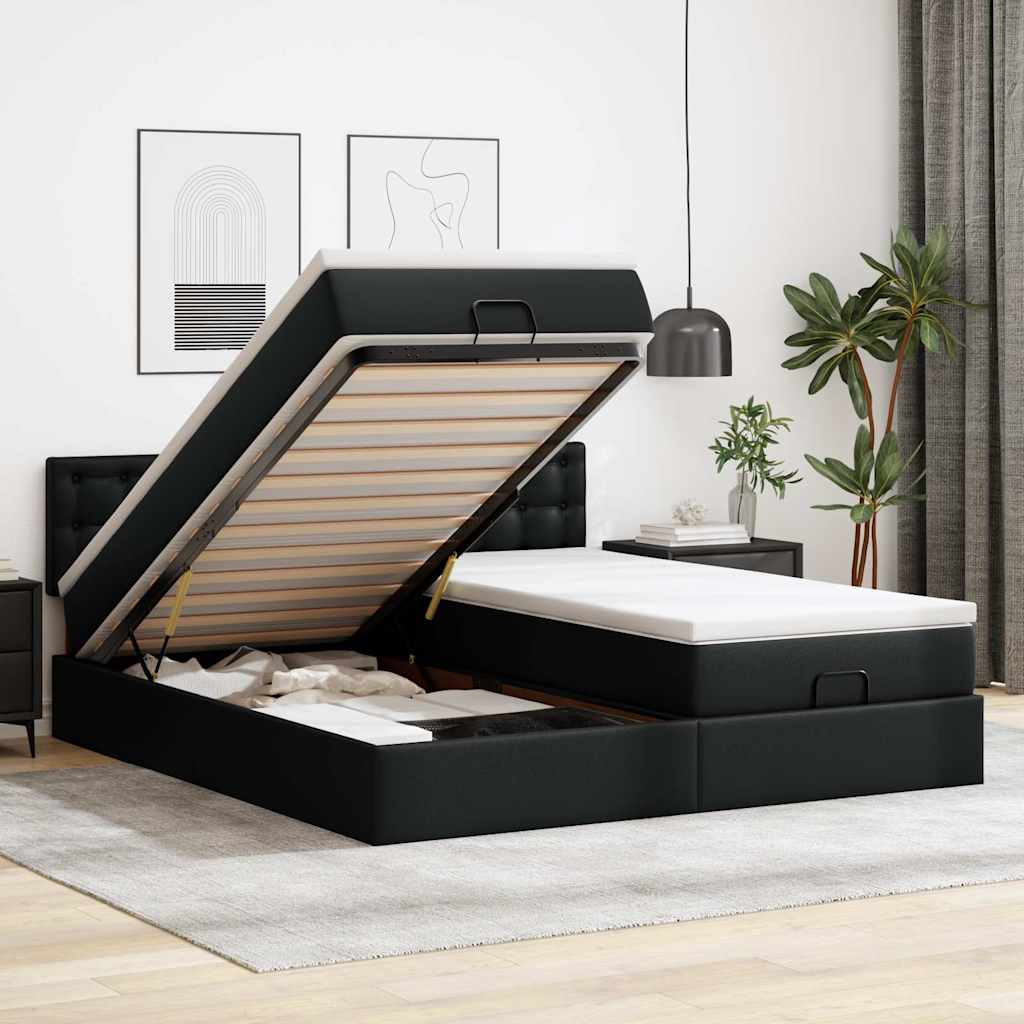 Ottoman-Bett mit Matratzen Schwarz 180x200 cm Kunstleder