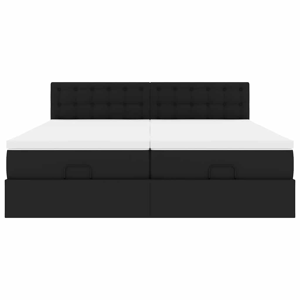 Ottoman-Bett mit Matratzen Schwarz 200x200 cm Kunstleder