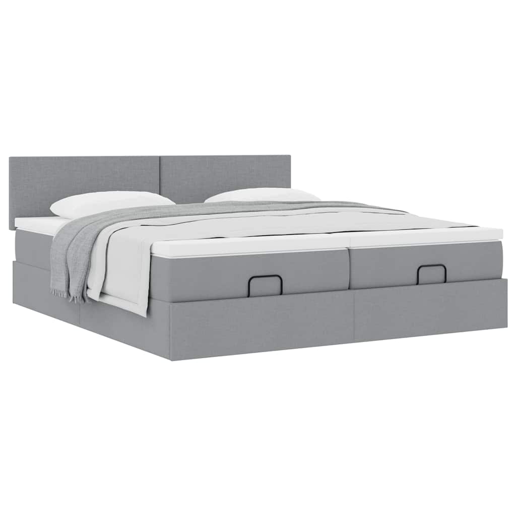 Ottoman-Bett mit Matratzen Hellgrau 180x200 cm Stoff