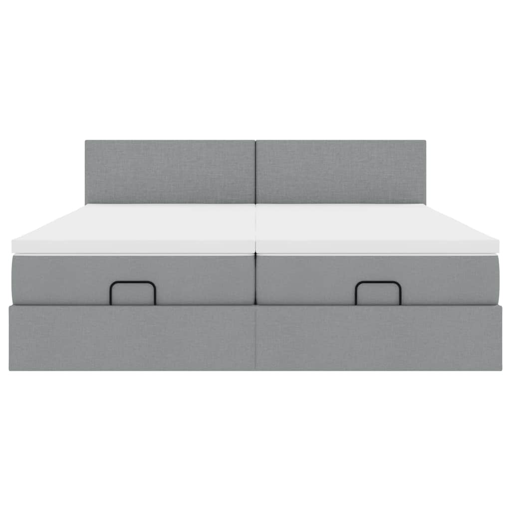 Ottoman-Bett mit Matratzen Hellgrau 180x200 cm Stoff