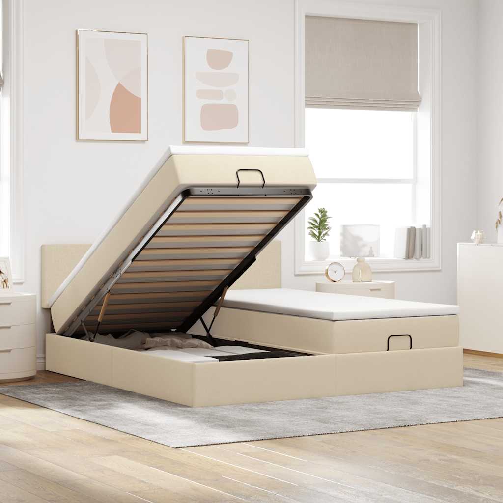Ottoman-Bett mit Matratzen Creme 200x200 cm Stoff