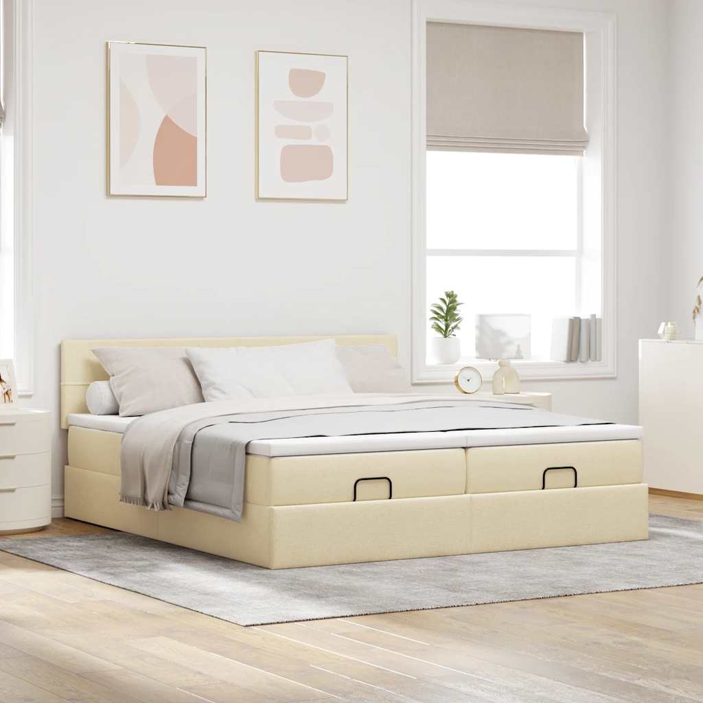 Ottoman bed with mattress cream 200x200 cm fabric
