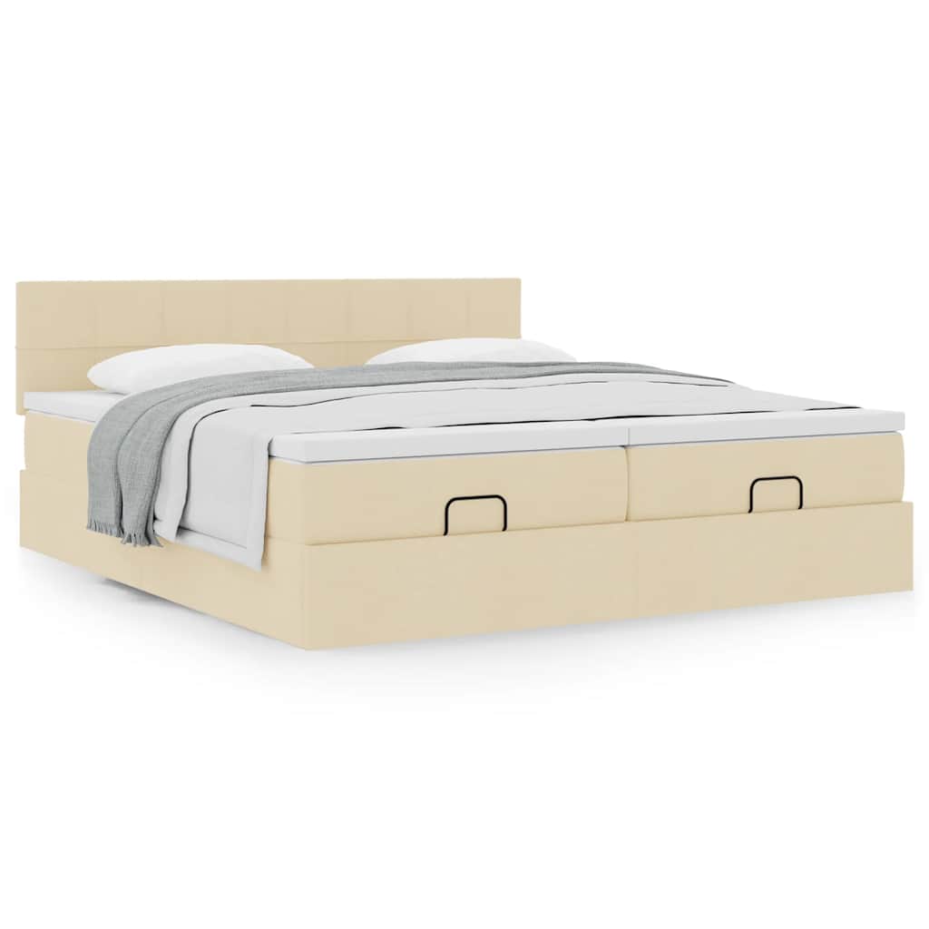 Ottoman bed with mattress cream 200x200 cm fabric