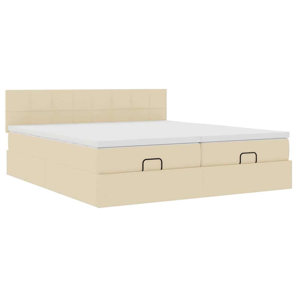 Ottoman bed with mattress cream 200x200 cm fabric