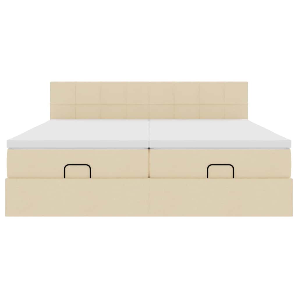 Ottoman bed with mattress cream 200x200 cm fabric