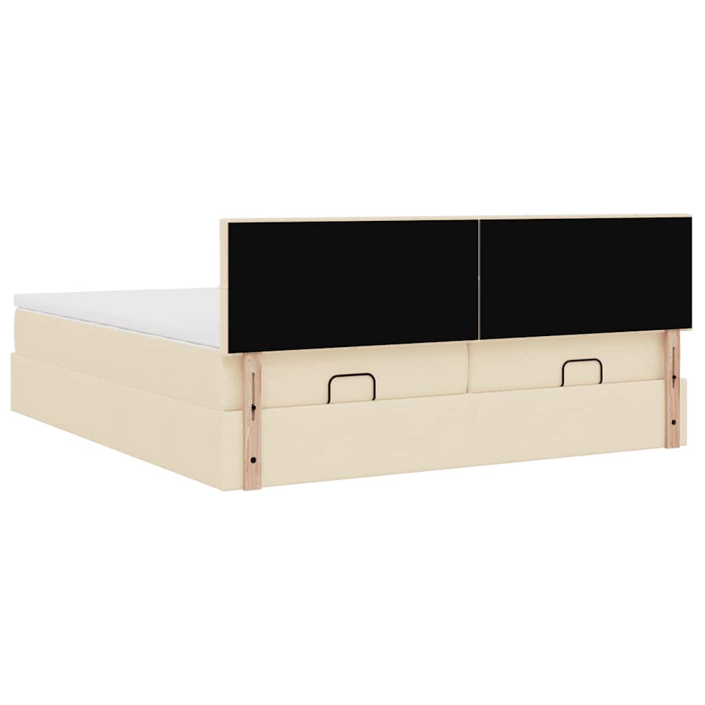 Ottoman bed with mattress cream 200x200 cm fabric