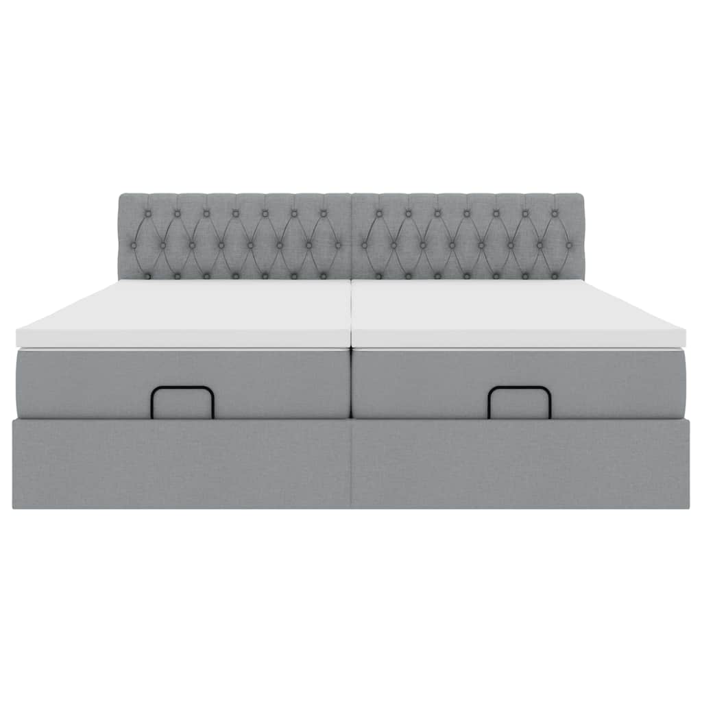 Ottoman-Bett mit Matratzen Hellgrau 180x200 cm Stoff