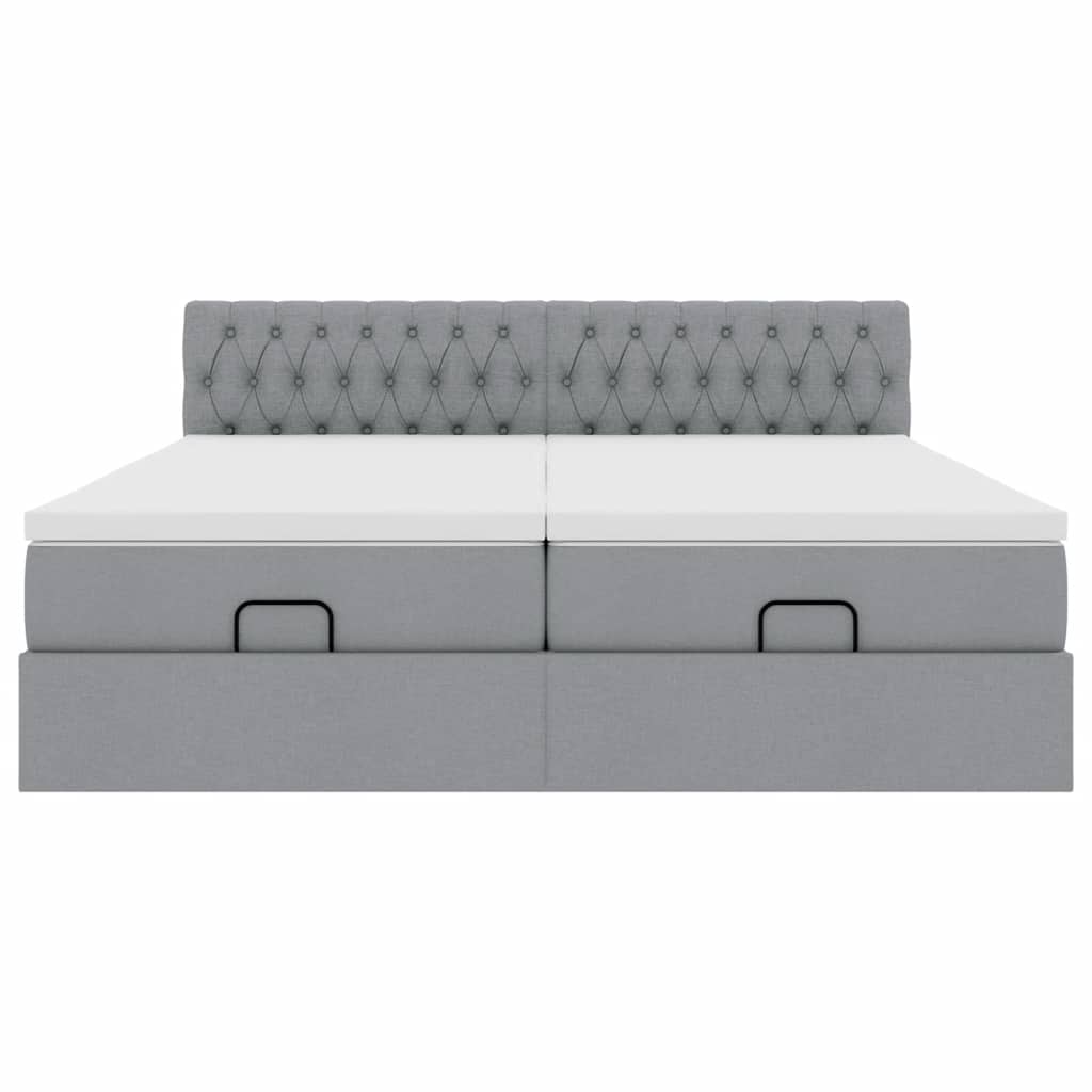 Ottoman-Bett mit Matratzen Hellgrau 200x200 cm Stoff