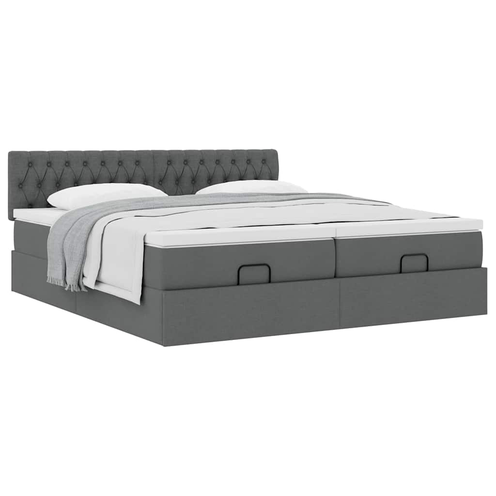 Ottoman-Bett mit Matratzen Dunkelgrau 200x200 cm Stoff