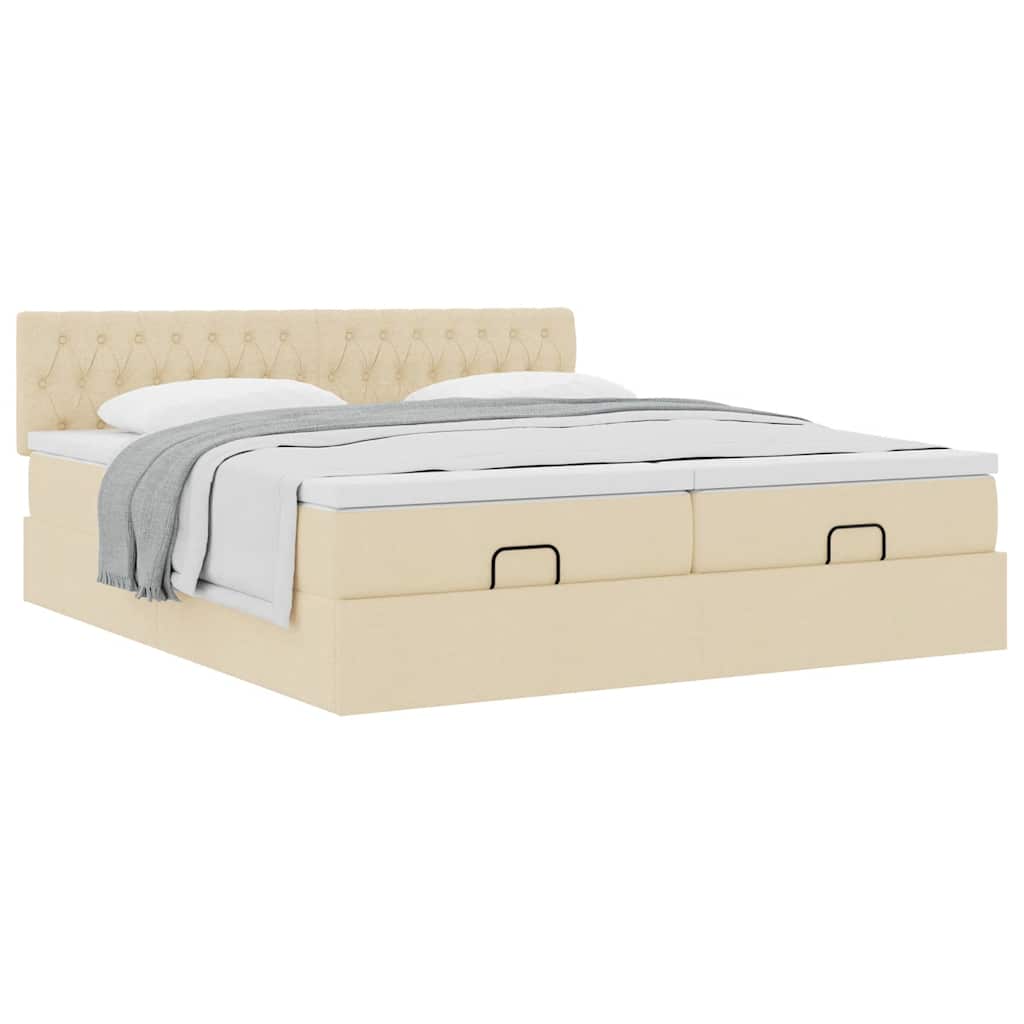 Ottoman-Bett mit Matratzen Creme 200x200 cm Stoff
