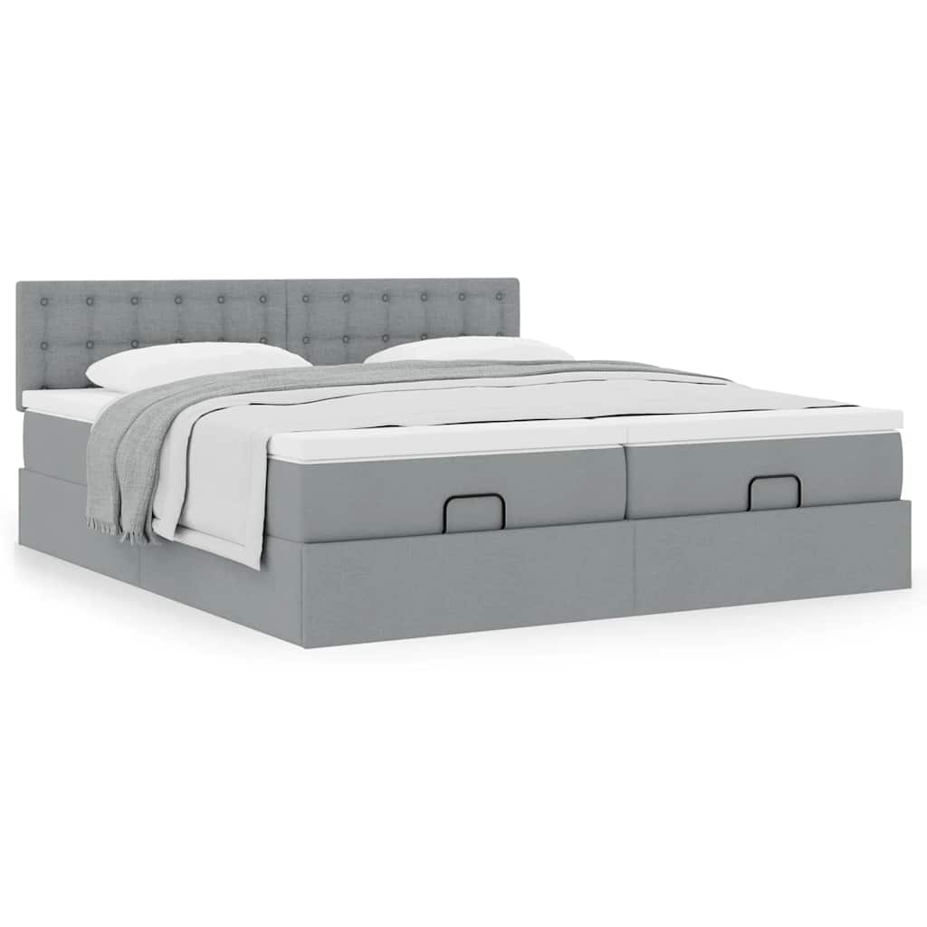 Ottoman-Bett mit Matratzen Hellgrau 180x200 cm Stoff