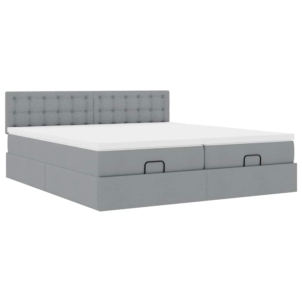 Ottoman bed with mattress light grey 200x200 cm fabric