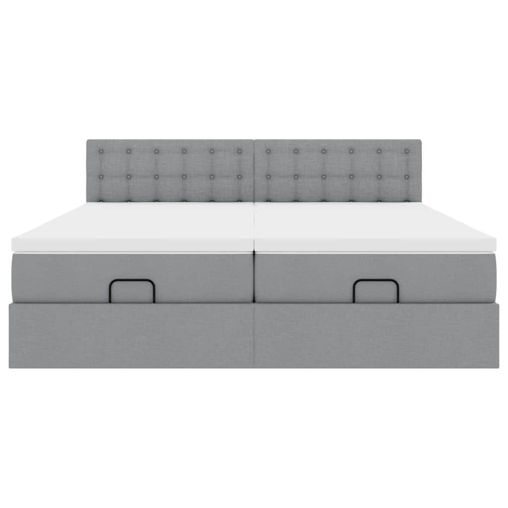 Ottoman bed with mattress light grey 200x200 cm fabric