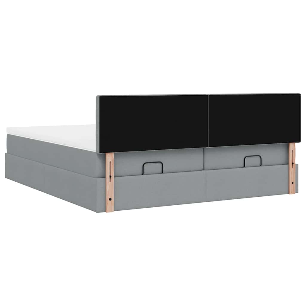 Ottoman bed with mattress light grey 200x200 cm fabric