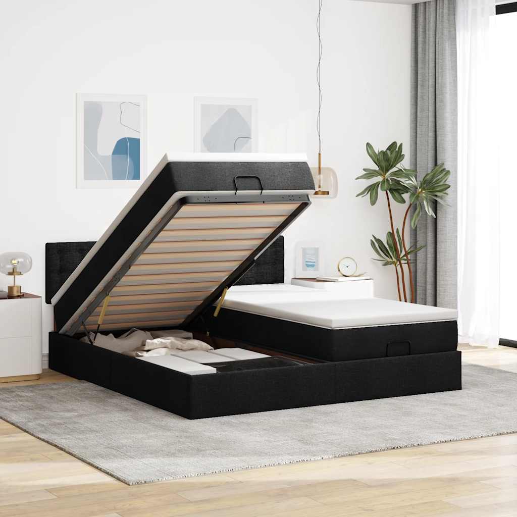 Ottoman-Bett mit Matratzen Schwarz 200x200 cm Stoff