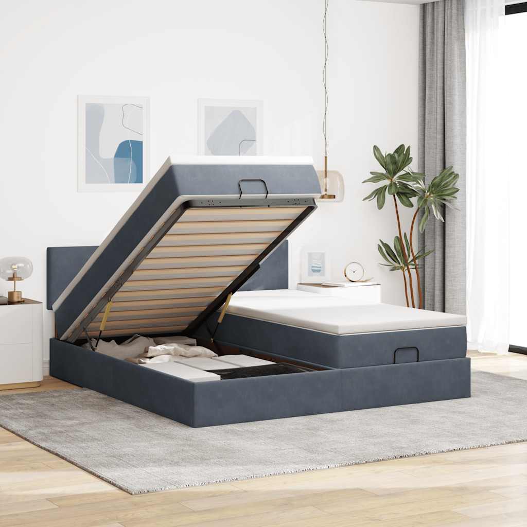Ottoman-Bett mit Matratzen Dunkelgrau 180x200 cm Samt