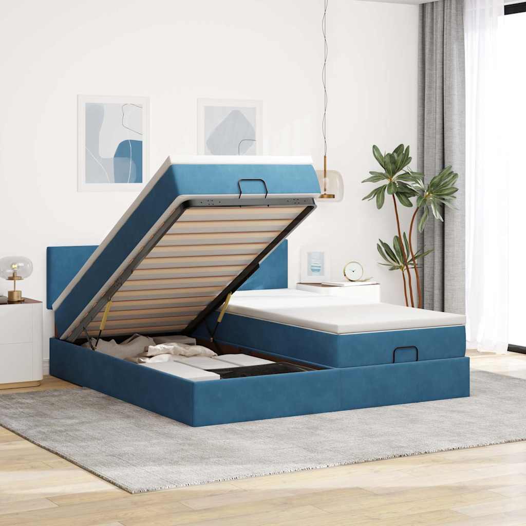 Ottoman-Bett mit Matratzen Dunkelblau 180x200 cm Samt