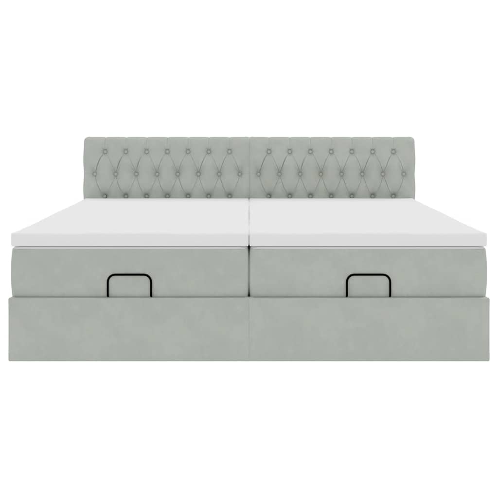 Ottoman-Bett mit Matratzen Hellgrau 180x200 cm Samt