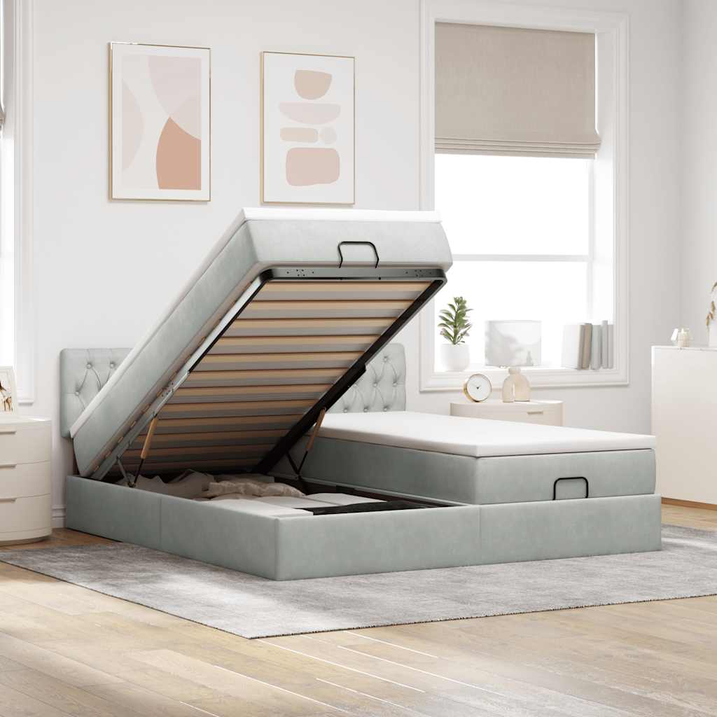 Ottoman-Bett mit Matratzen Hellgrau 180x200 cm Samt