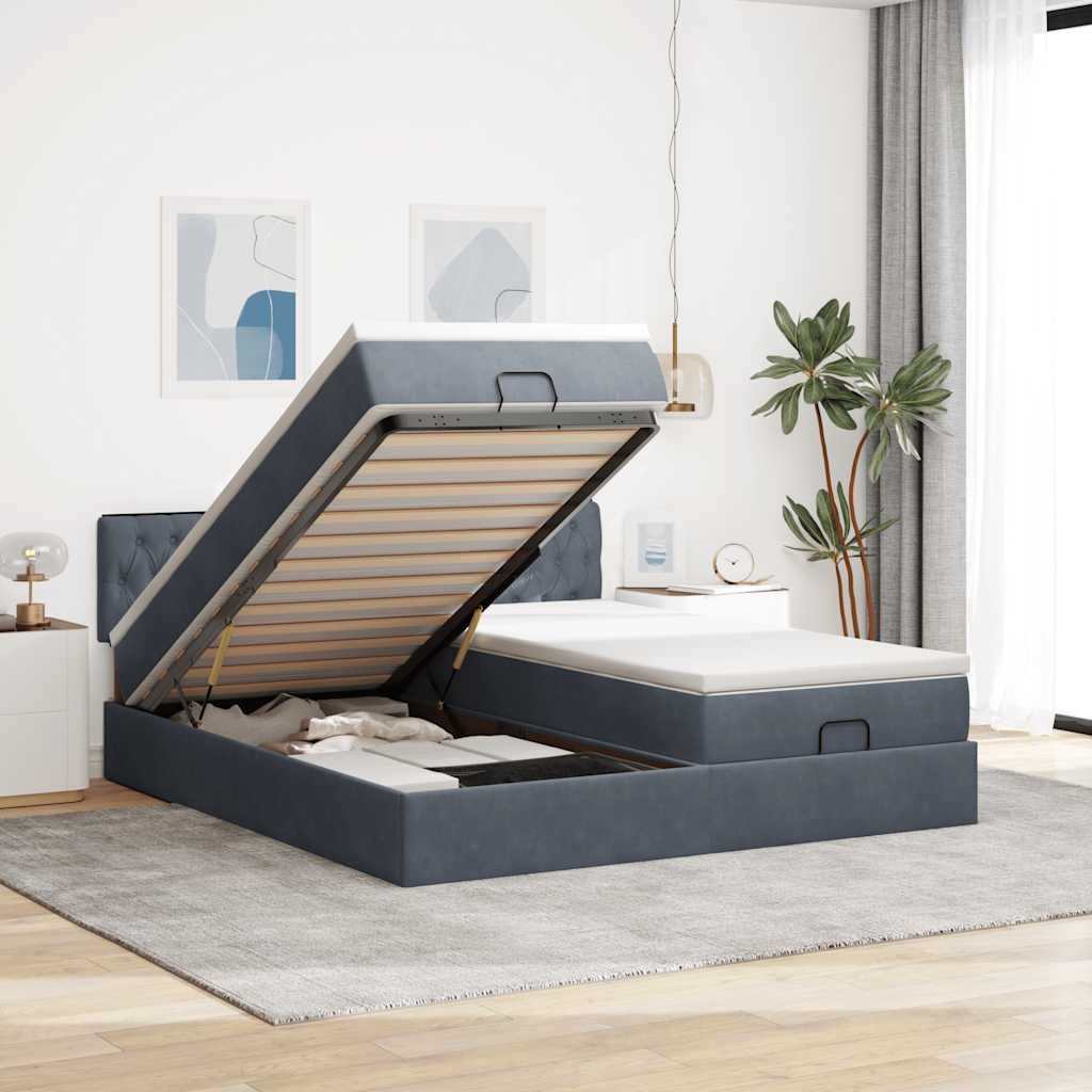 Ottoman-Bett mit Matratzen Dunkelgrau 180x200 cm Samt