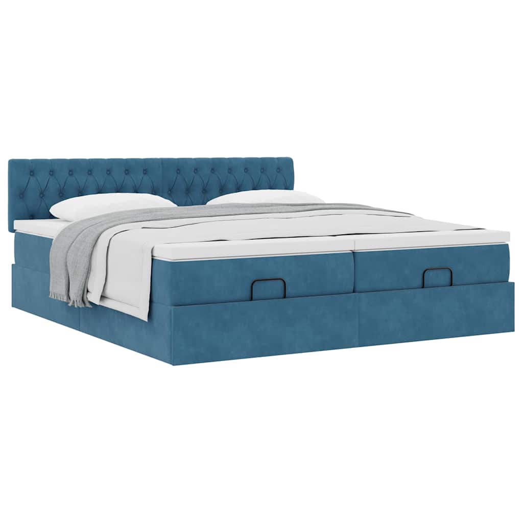 Ottoman bed with mattress dark blue 180x200 cm velvet
