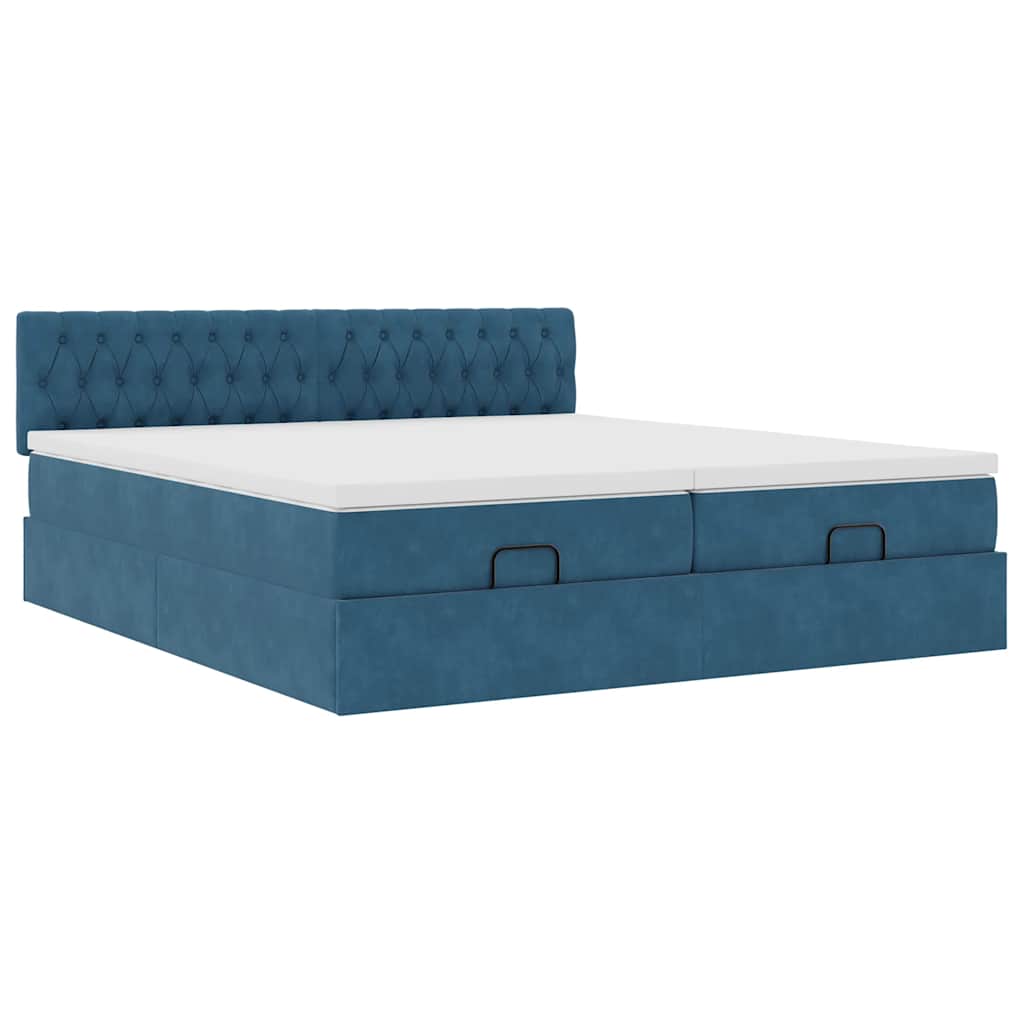Ottoman bed with mattress dark blue 180x200 cm velvet