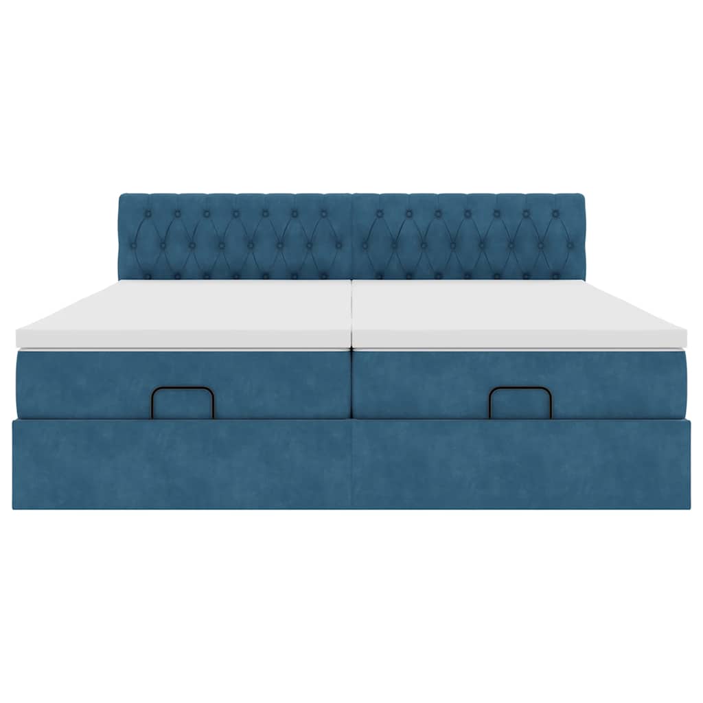 Ottoman bed with mattress dark blue 180x200 cm velvet