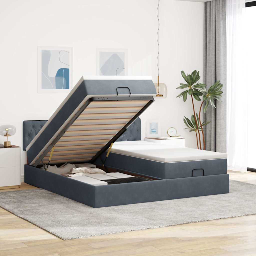 Ottoman-Bett mit Matratzen Dunkelgrau 200x200 cm Samt
