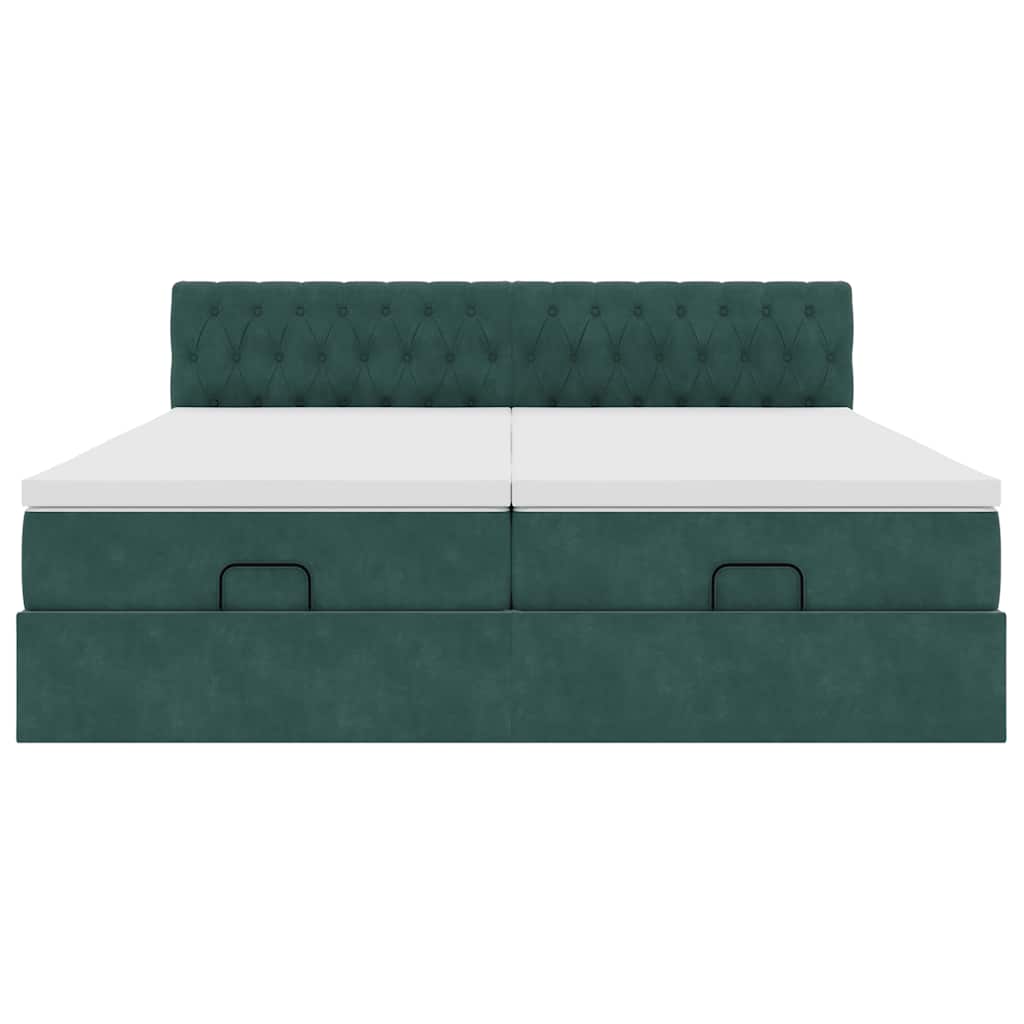Ottoman-Bett mit Matratzen Dunkelgrün 200x200 cm Samt
