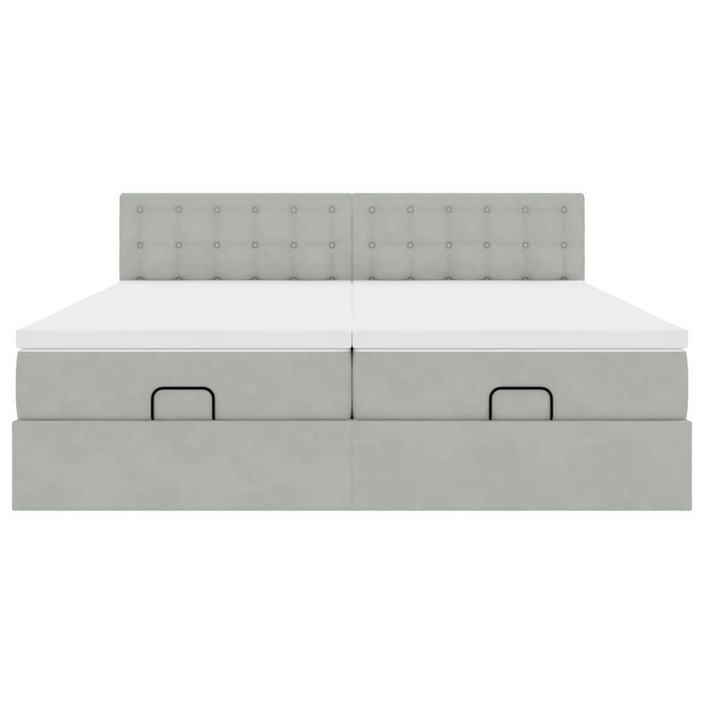 Ottoman-Bett mit Matratzen Hellgrau 180x200 cm Samt