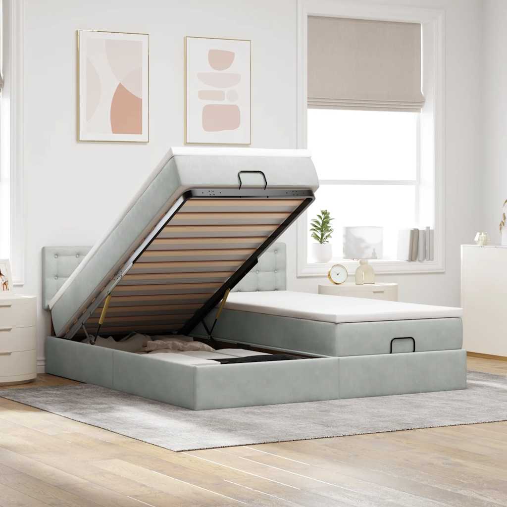 Ottoman-Bett mit Matratzen Hellgrau 180x200 cm Samt