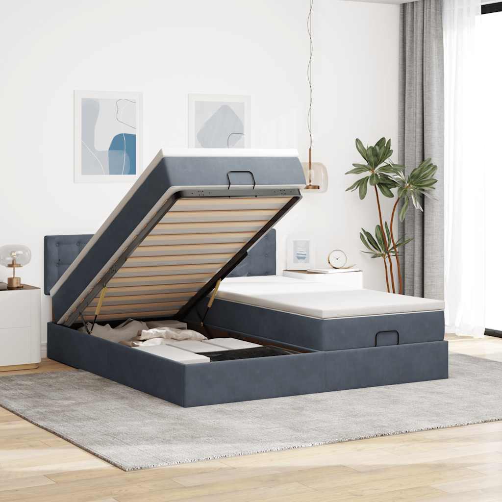 Ottoman-Bett mit Matratzen Dunkelgrau 180x200 cm Samt
