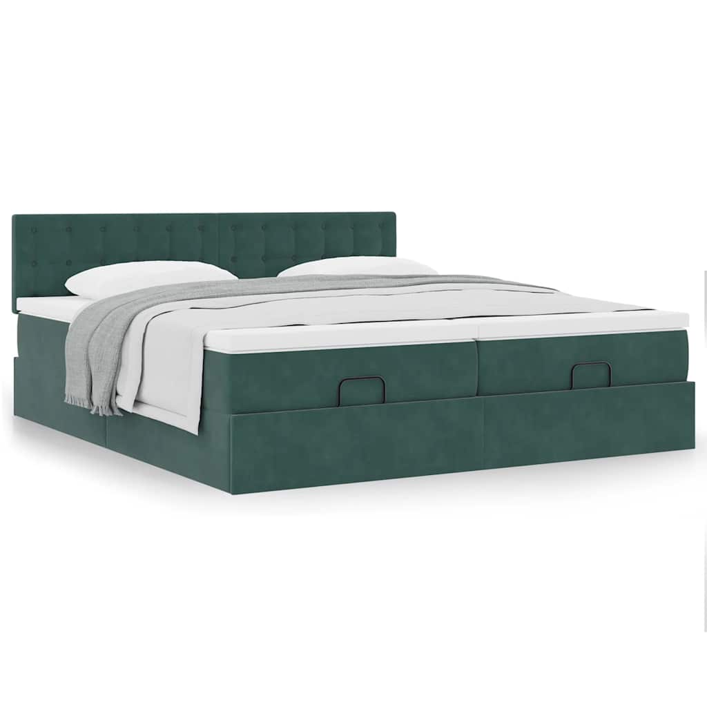 Ottoman-Bett mit Matratzen Dunkelgrün 200x200 cm Samt