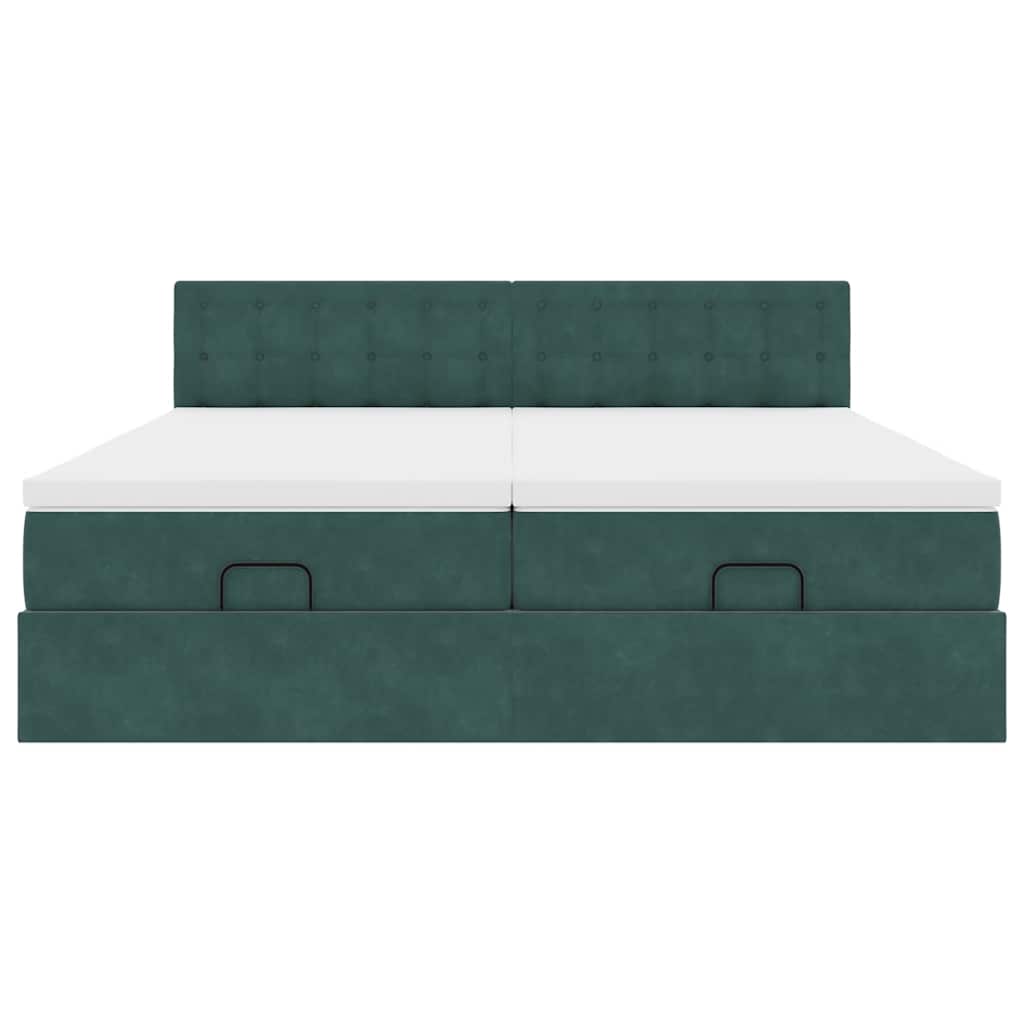 Ottoman-Bett mit Matratzen Dunkelgrün 200x200 cm Samt
