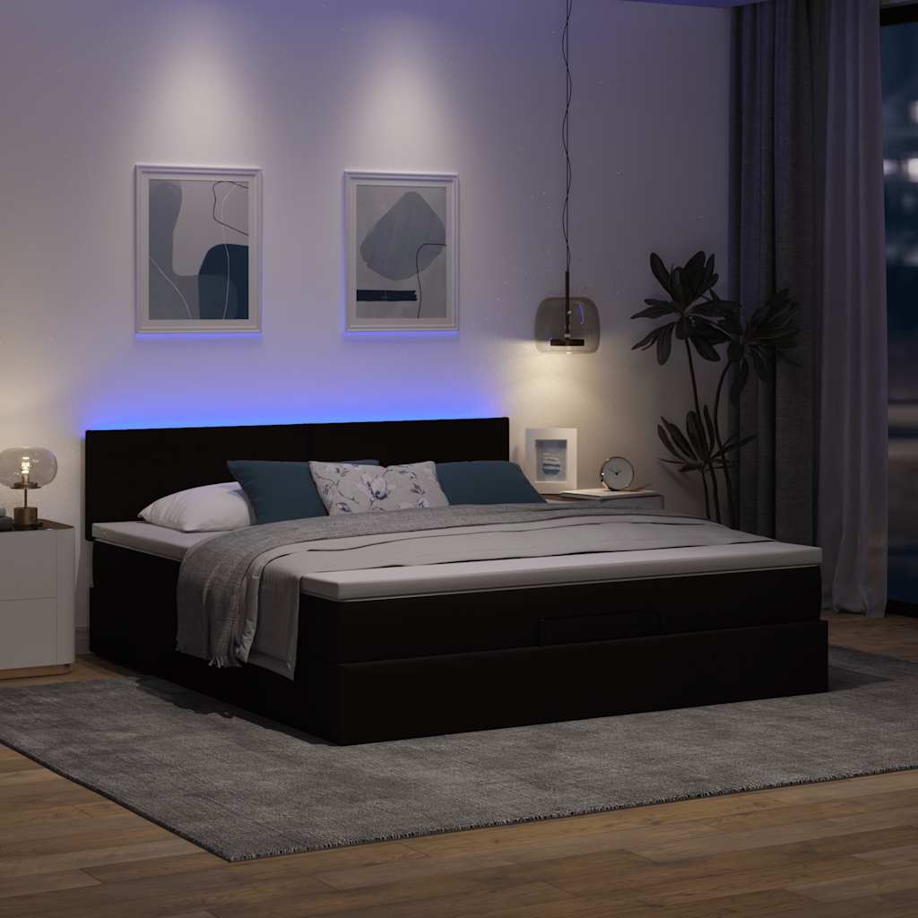 Ottomane Bett mit Matratze & LEDs Dunkelbraun 180x200 cm Stoff