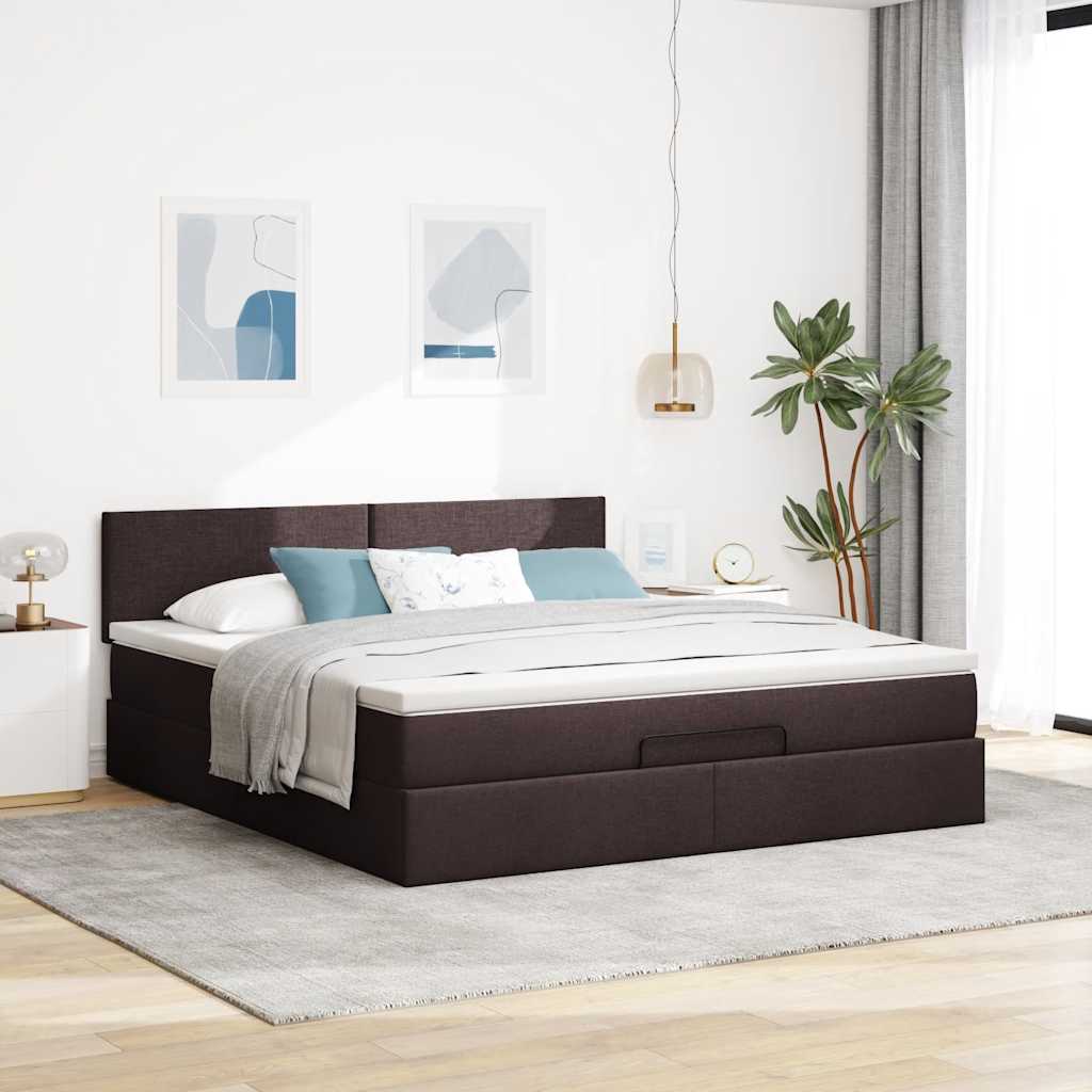 Ottomane Bett mit Matratze & LEDs Dunkelbraun 180x200 cm Stoff