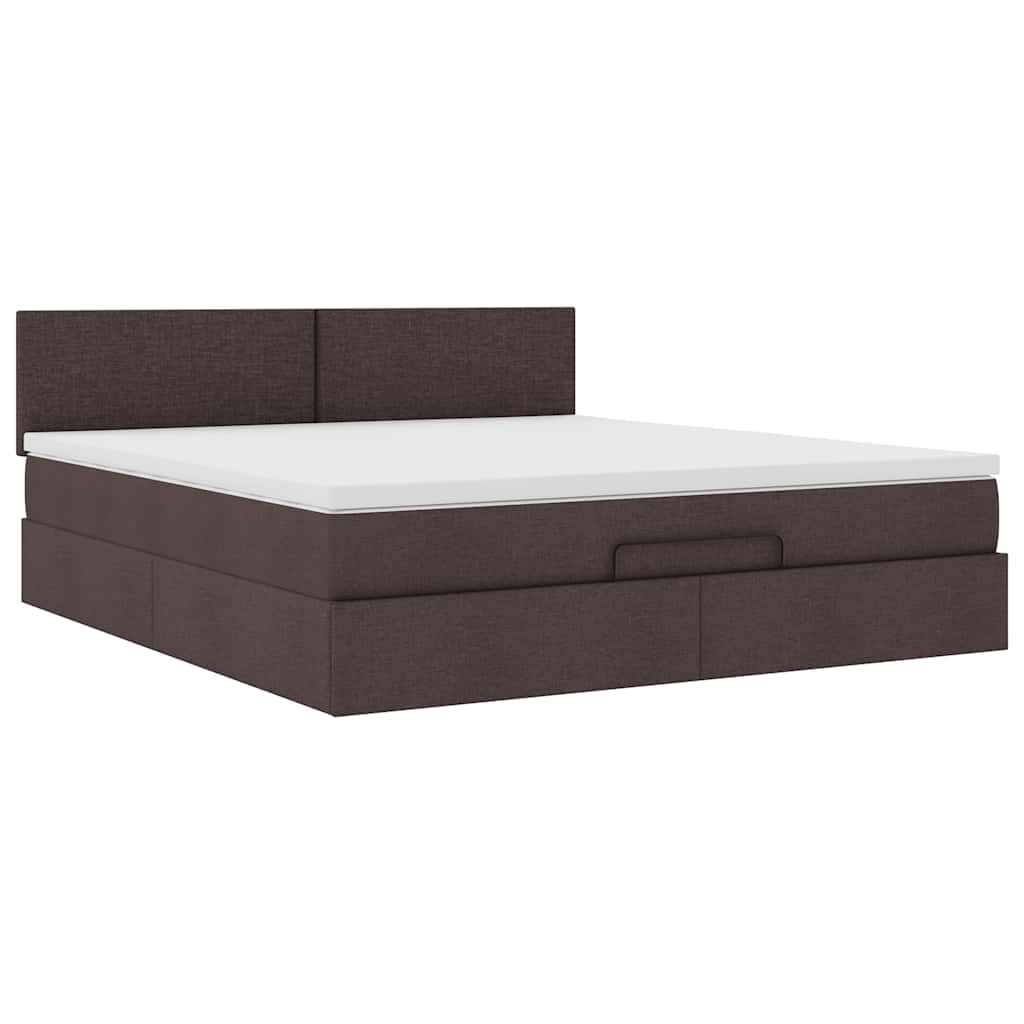 Ottomane Bett mit Matratze & LEDs Dunkelbraun 180x200 cm Stoff
