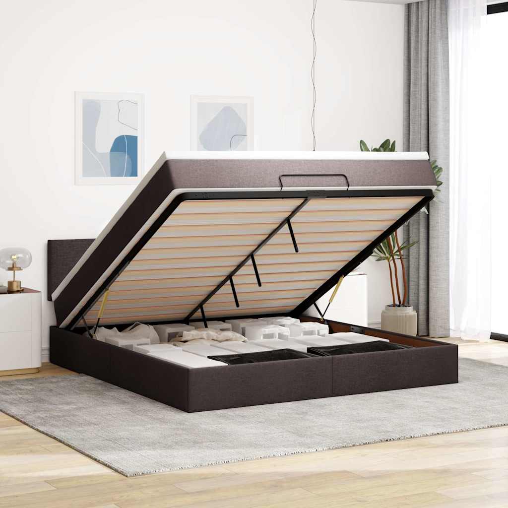 Ottomane Bett mit Matratze & LEDs Dunkelbraun 180x200 cm Stoff