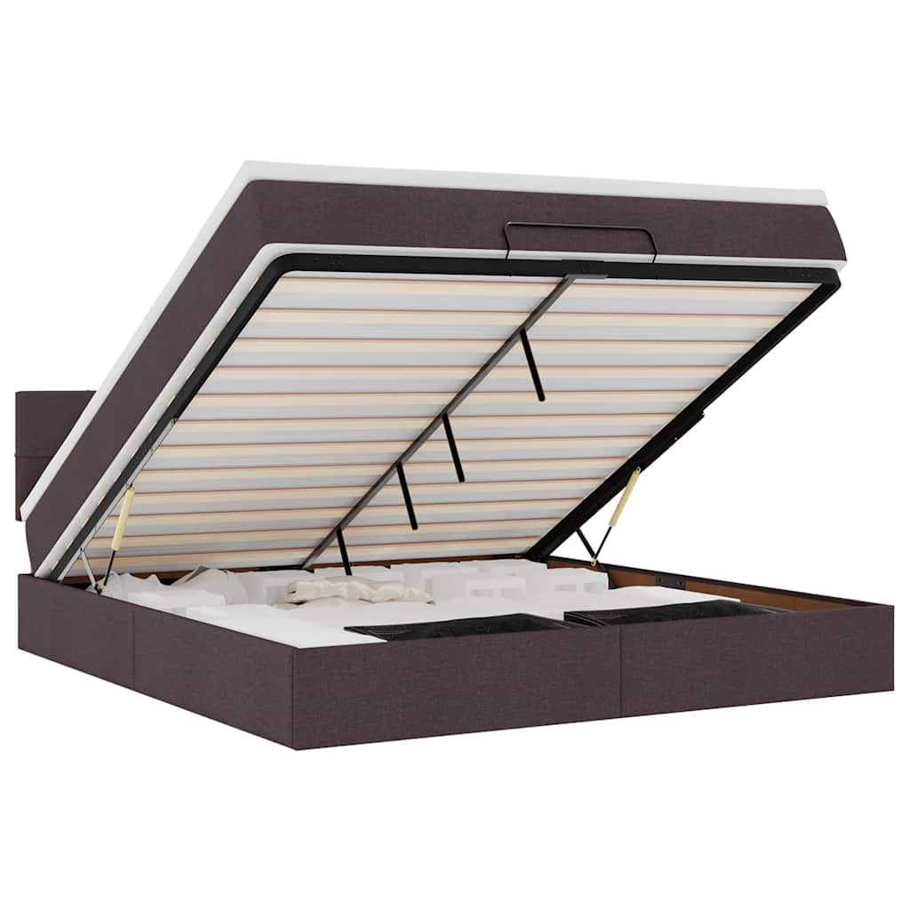 Ottomane Bett mit Matratze & LEDs Dunkelbraun 180x200 cm Stoff