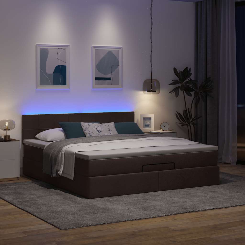 Ottomane Bett mit Matratze & LEDs Dunkelbraun 180x200 cm Stoff