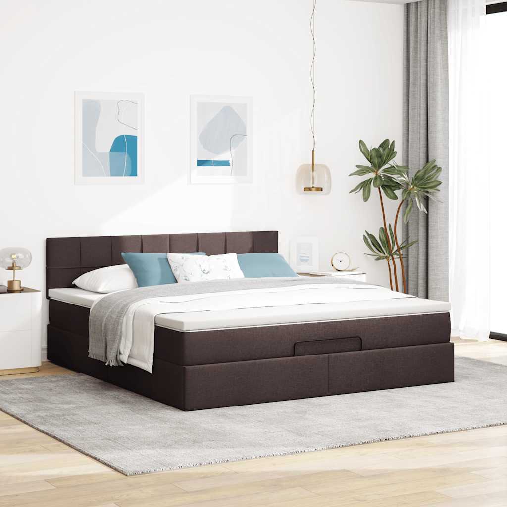 Ottomane Bett mit Matratze & LEDs Dunkelbraun 180x200 cm Stoff