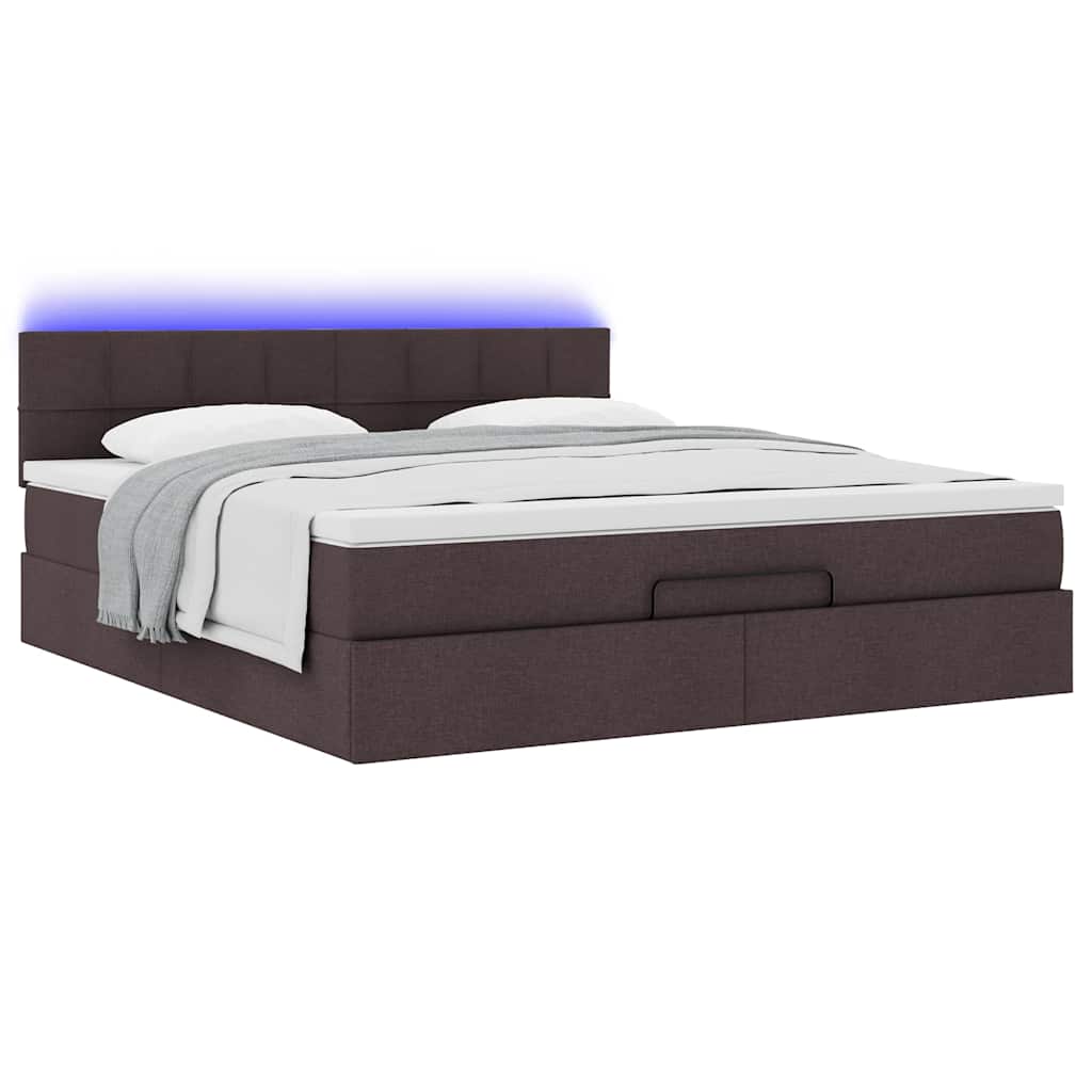 Ottomane Bett mit Matratze & LEDs Dunkelbraun 180x200 cm Stoff