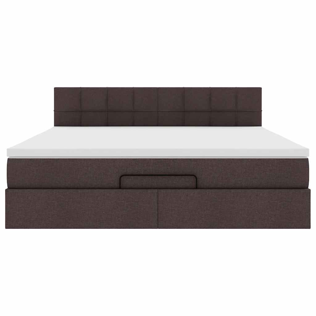 Ottomane Bett mit Matratze & LEDs Dunkelbraun 180x200 cm Stoff